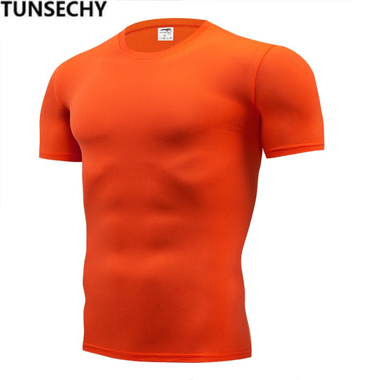 TUNSECHY Fashion pure color T-shirt Men Short Sleeve compression tight Tshirts Shirt S- 4XL Summer Clothes Free transportation