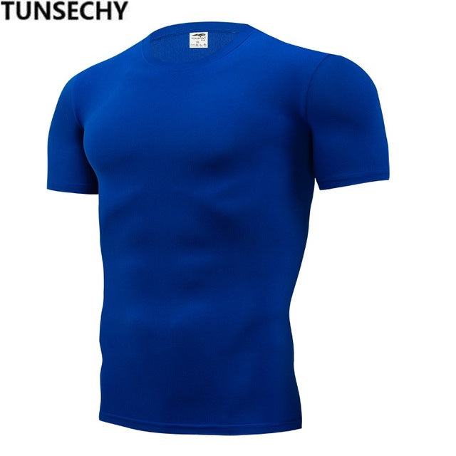 TUNSECHY Fashion pure color T-shirt Men Short Sleeve compression tight Tshirts Shirt S- 4XL Summer Clothes Free transportation