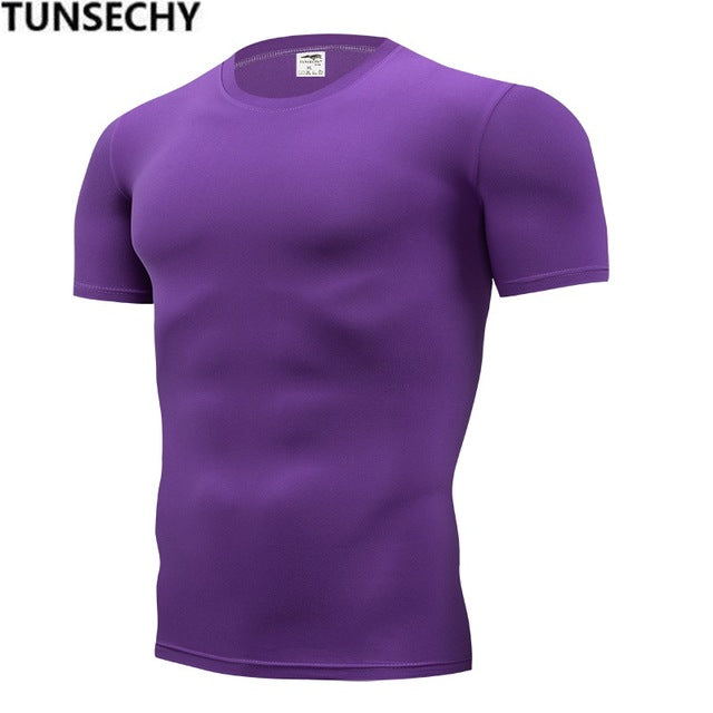 TUNSECHY Fashion pure color T-shirt Men Short Sleeve compression tight Tshirts Shirt S- 4XL Summer Clothes Free transportation