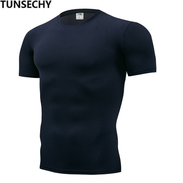 TUNSECHY Fashion pure color T-shirt Men Short Sleeve compression tight Tshirts Shirt S- 4XL Summer Clothes Free transportation