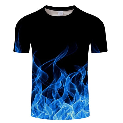 Blue Flaming tshirt Men t shirt 3d t-shirt Black Tee Casual Top Anime Camiseta Streatwear Short Sleeve Cloth DropShip ZOOTOPBEAR