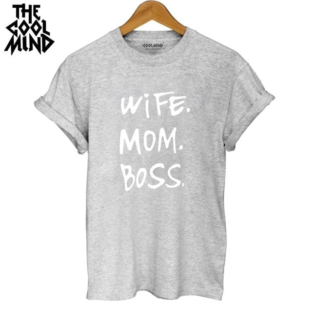 COOLMIND WR0711B high quality 100% cotton wife mom boss print t shirt women casual cool summer t-shirt women short sleeve Tshirt