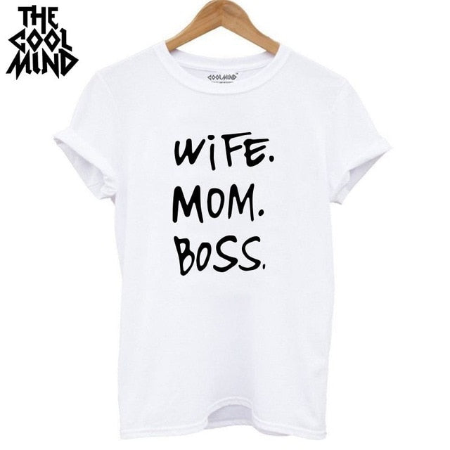 COOLMIND WR0711B high quality 100% cotton wife mom boss print t shirt women casual cool summer t-shirt women short sleeve Tshirt