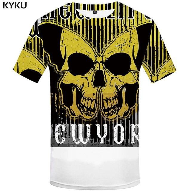 KYKU Skull Tshirt Men Black And White T-shirt Punk Rock Clothes Gothic 3d Print T Shirt Cool Hip Hop Mens Clothing Streetwear