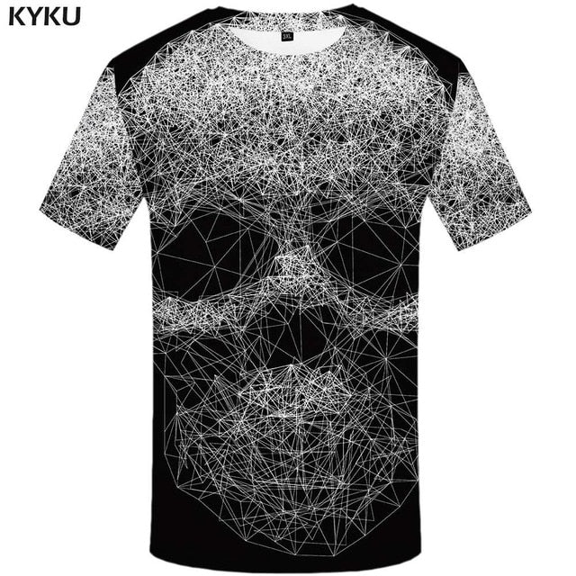 KYKU Skull Tshirt Men Black And White T-shirt Punk Rock Clothes Gothic 3d Print T Shirt Cool Hip Hop Mens Clothing Streetwear