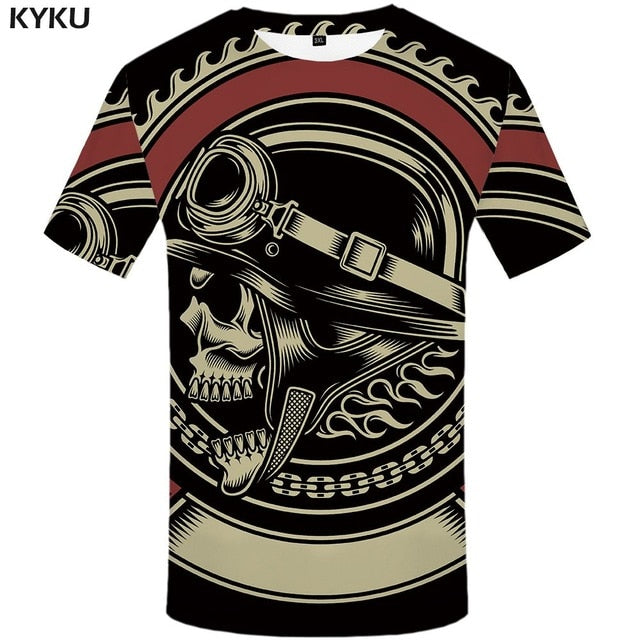 KYKU Skull Tshirt Men Black And White T-shirt Punk Rock Clothes Gothic 3d Print T Shirt Cool Hip Hop Mens Clothing Streetwear