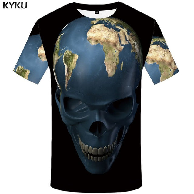 KYKU Skull Tshirt Men Black And White T-shirt Punk Rock Clothes Gothic 3d Print T Shirt Cool Hip Hop Mens Clothing Streetwear