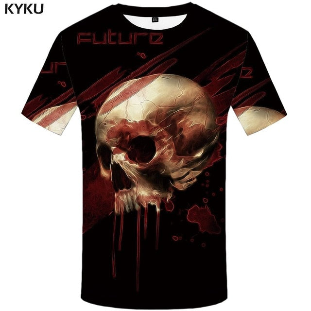 KYKU Skull Tshirt Men Black And White T-shirt Punk Rock Clothes Gothic 3d Print T Shirt Cool Hip Hop Mens Clothing Streetwear