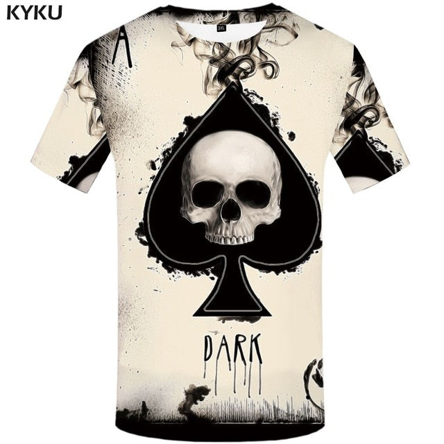 KYKU Skull Tshirt Men Black And White T-shirt Punk Rock Clothes Gothic 3d Print T Shirt Cool Hip Hop Mens Clothing Streetwear