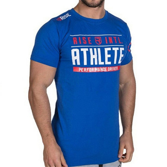 Men Short sleeve Cotton T-shirt Man Slim Printed t shirt Male Gyms Fitness Bodybuilding Workout Crossfit Brand Tees Tops Apparel