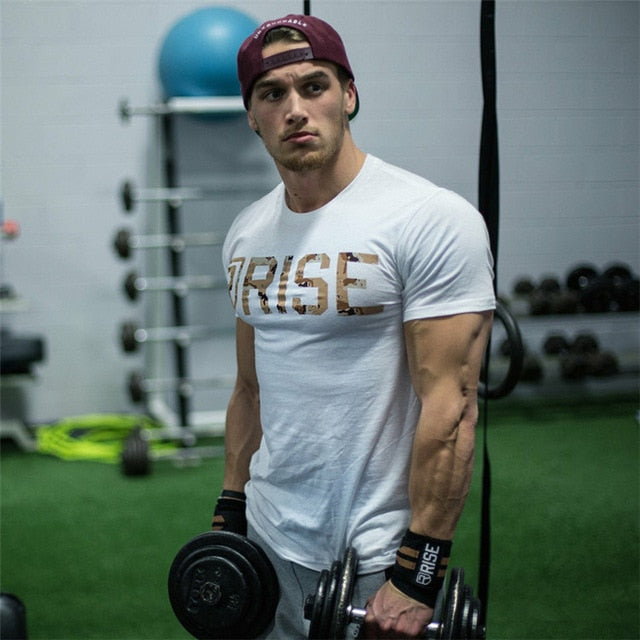 Men Short sleeve Cotton T-shirt Man Slim Printed t shirt Male Gyms Fitness Bodybuilding Workout Crossfit Brand Tees Tops Apparel