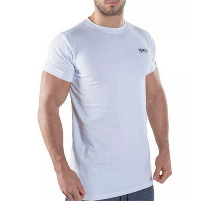 Men Short sleeve Cotton T-shirt Man Slim Printed t shirt Male Gyms Fitness Bodybuilding Workout Crossfit Brand Tees Tops Apparel