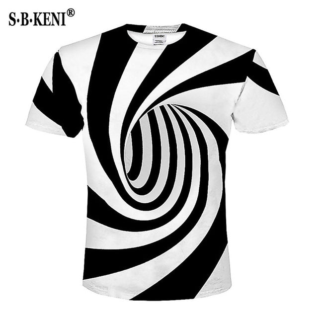 2018 Newest Summer Style Fashion Print Short sleeved Tees Men Black And White Vertigo Hypnotic colorful Printing 3D T shirt