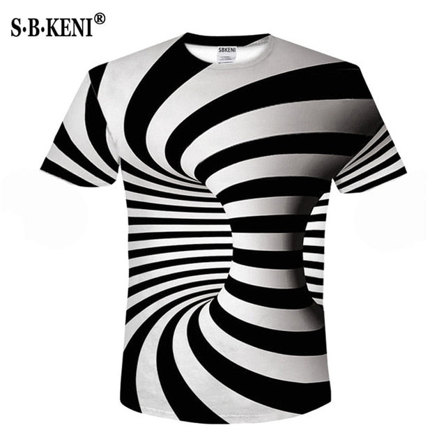 2018 Newest Summer Style Fashion Print Short sleeved Tees Men Black And White Vertigo Hypnotic colorful Printing 3D T shirt