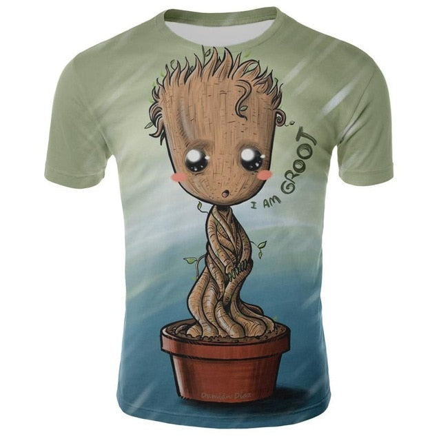 2019 Comics Super Hero Groot 3D Tshirt Cool Fashion Groot Print T-shirt Men Women 3D Tops Dropshipping and Wholesale cartoon Tee