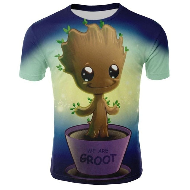 2019 Comics Super Hero Groot 3D Tshirt Cool Fashion Groot Print T-shirt Men Women 3D Tops Dropshipping and Wholesale cartoon Tee