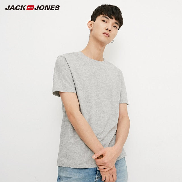 JackJones Men's Cotton Spandex Elastic Fabric Crew Neck T-Shirt Solid Color T shirt 2019 New Top Tshirt for Men |218201546