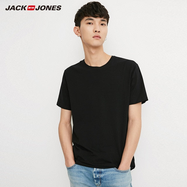 JackJones Men's Cotton Spandex Elastic Fabric Crew Neck T-Shirt Solid Color T shirt 2019 New Top Tshirt for Men |218201546