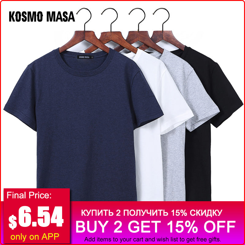 KOSMO MASA O-neck Black Men T-shirt Cotton Slim Summer T Shirt Male Short Sleeves Casual Tshirts Plus Size 5XL for Men MC0343