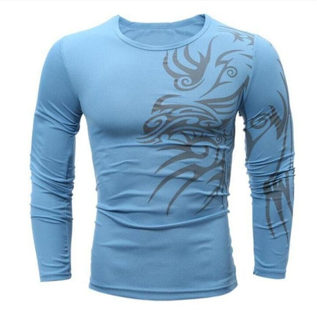 2018 Daily Causal men boy mature suitable Tshirt Men Fashion Dragon Printing Men's Long-sleeved O-Neck Modal T-shirt TW