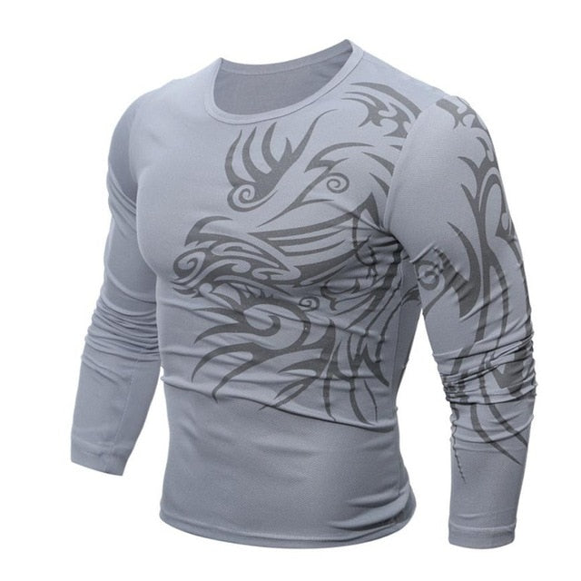 2018 Daily Causal men boy mature suitable Tshirt Men Fashion Dragon Printing Men's Long-sleeved O-Neck Modal T-shirt TW