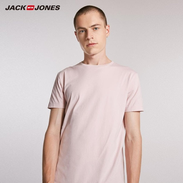 JackJones Men's Cotton Spandex Elastic Fabric Crew Neck T-Shirt Solid Color T shirt 2019 New Top Tshirt for Men |218201546