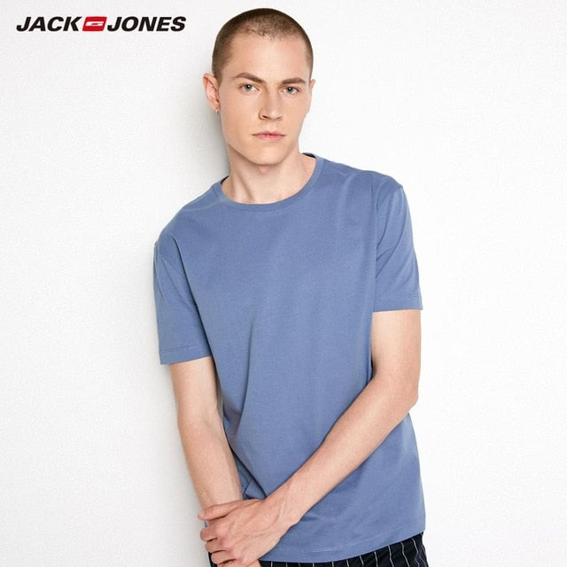 JackJones Men's Cotton Spandex Elastic Fabric Crew Neck T-Shirt Solid Color T shirt 2019 New Top Tshirt for Men |218201546