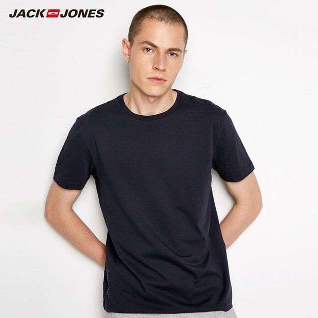 JackJones Men's Cotton Spandex Elastic Fabric Crew Neck T-Shirt Solid Color T shirt 2019 New Top Tshirt for Men |218201546