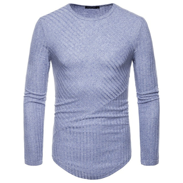 Men T Shirt Casual Autumn Long Sleeve Tshirt  Solid Color Round Neck Knitted  T Shirts