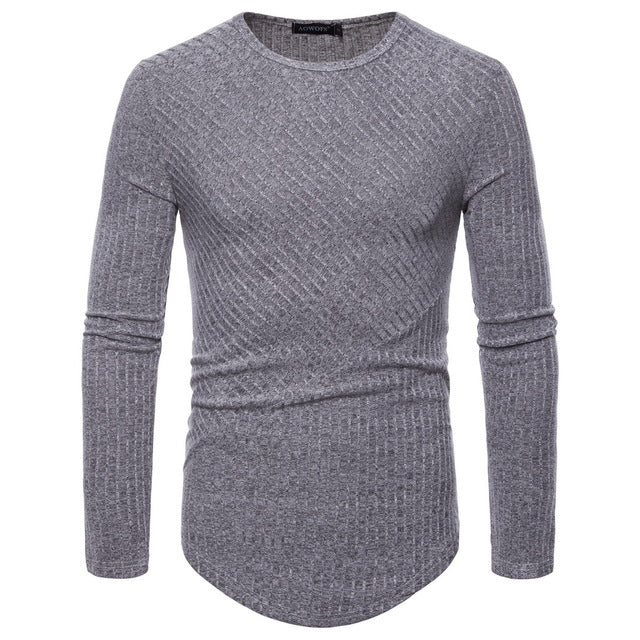 Men T Shirt Casual Autumn Long Sleeve Tshirt  Solid Color Round Neck Knitted  T Shirts