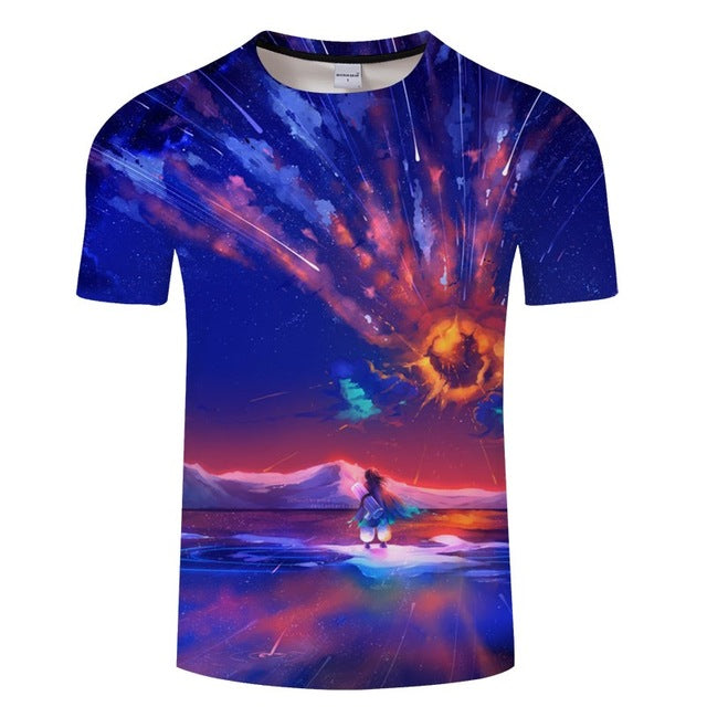 Blue Flaming tshirt Men Women t shirt 3d t-shirt Black Tee Casual Top Anime Camiseta Streatwear Short Sleeve Tshirt Asian size