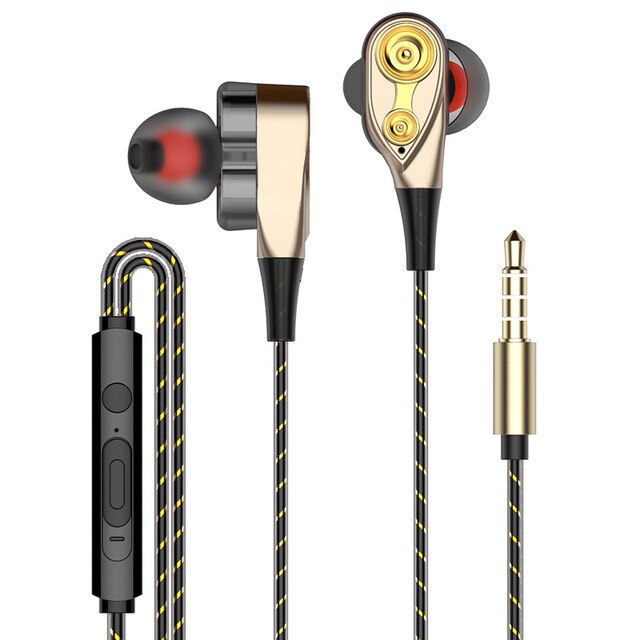 In-ear Earphone Dual Drive Stereo Headset Auricular Audifonos Earbuds Bass Earphones for IPhone Huawei Xiaomi Sports with Mic