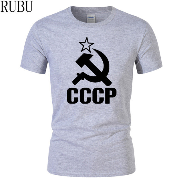 RUBU Summer CCCP Russian T Shirts Men USSR Soviet Union Man Short sleeve T-shirt Moscow Russia Mens Tees Cotton O Neck Tops Tee