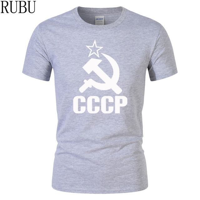 RUBU Summer CCCP Russian T Shirts Men USSR Soviet Union Man Short sleeve T-shirt Moscow Russia Mens Tees Cotton O Neck Tops Tee