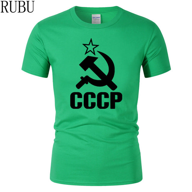 RUBU Summer CCCP Russian T Shirts Men USSR Soviet Union Man Short sleeve T-shirt Moscow Russia Mens Tees Cotton O Neck Tops Tee