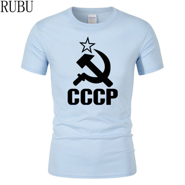 RUBU Summer CCCP Russian T Shirts Men USSR Soviet Union Man Short sleeve T-shirt Moscow Russia Mens Tees Cotton O Neck Tops Tee