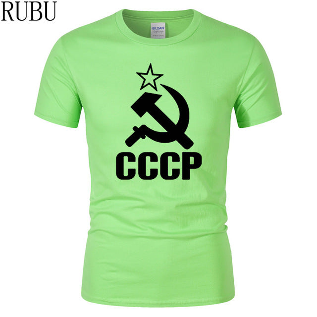 RUBU Summer CCCP Russian T Shirts Men USSR Soviet Union Man Short sleeve T-shirt Moscow Russia Mens Tees Cotton O Neck Tops Tee