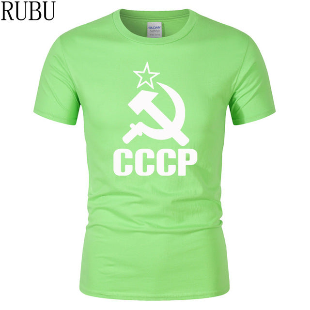 RUBU Summer CCCP Russian T Shirts Men USSR Soviet Union Man Short sleeve T-shirt Moscow Russia Mens Tees Cotton O Neck Tops Tee