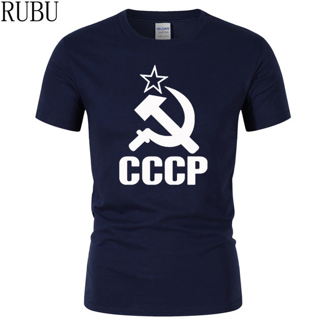 RUBU Summer CCCP Russian T Shirts Men USSR Soviet Union Man Short sleeve T-shirt Moscow Russia Mens Tees Cotton O Neck Tops Tee