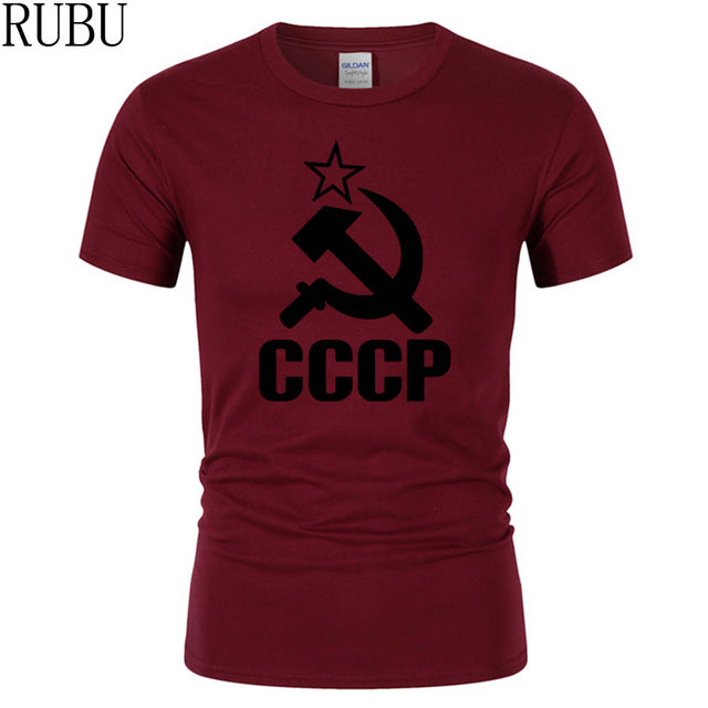 RUBU Summer CCCP Russian T Shirts Men USSR Soviet Union Man Short sleeve T-shirt Moscow Russia Mens Tees Cotton O Neck Tops Tee